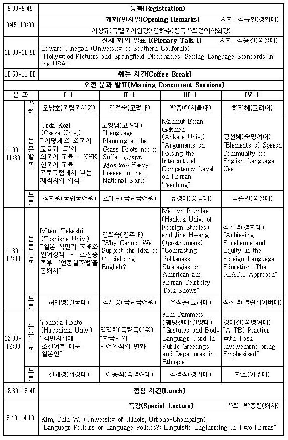 2006 공동국제학술대회 프로그램의 일정표